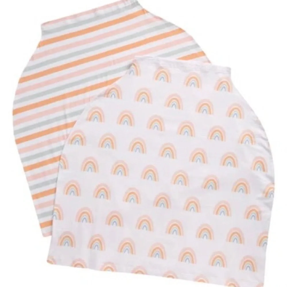 NORDSTROM BABY 2 PACK NURSING AND CAR SEAT COVER RAINBOW/STRIPE PRINT NWT